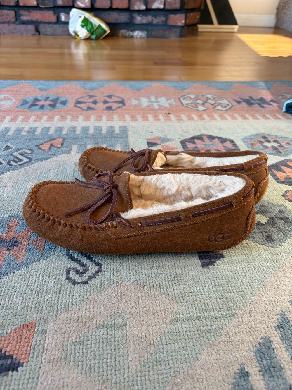 UGG Chestnut Brown Shearling-Lined Moccasin Slippers